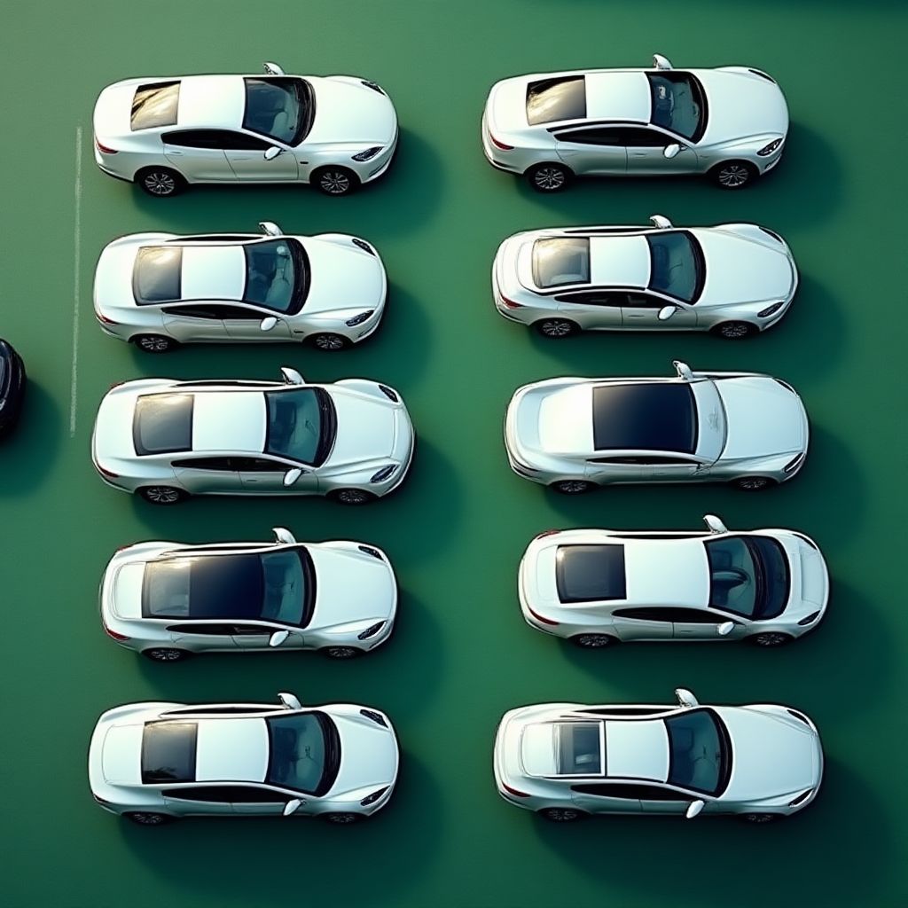Flotte de voitures électriques blanches alignées