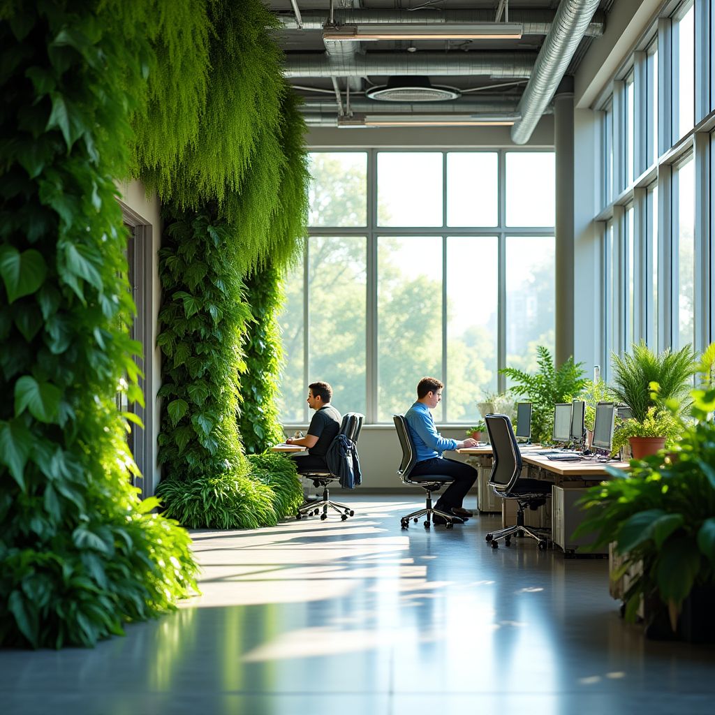 Un bureau moderne avec beaucoup de plantes
